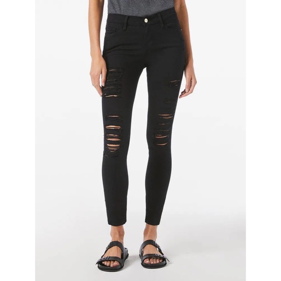 Frame Le Skinny De Jeanne Black Jeans Mid Rise Distressed 25 - Picture 2 of 6